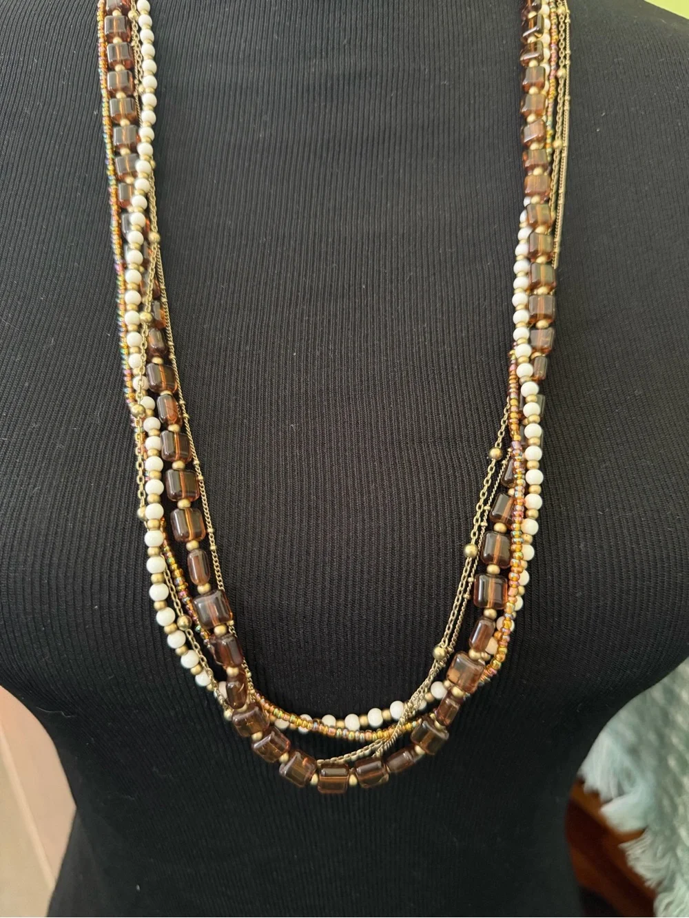 3 Piece Stacked Beaded Necklaces Designer Glass Wood